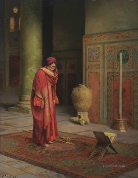 アラブ Painting - 祈りの中で ルートヴィヒ・ドイチュ・オリエンタリズム・アラベール